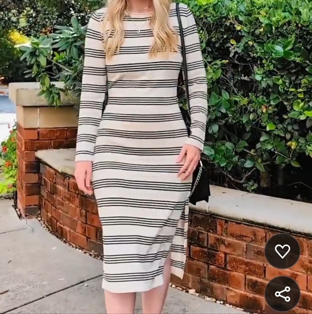 ZESICA Women's Fall Long Sleeve Striped Knit Midi Dress NWT Size S
